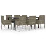 Set da Pranzo Giardino 9pz con Cuscini Nero e Grigio Polyrattan