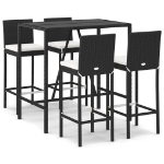 Set Bar da Giardino 5 pz con Cuscini in Polyrattan Nero