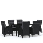 Set da Pranzo da Giardino 7 pz in Polyrattan Nero