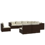 Set Divani da Giardino 9 pz con Cuscini in Polyrattan Marrone