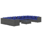 Set Divani da Giardino 11 pz con Cuscini in Polyrattan Grigio