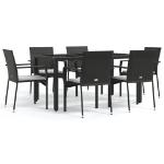 Set da Pranzo da Giardino 7 pz Nero con Cuscini in Polyrattan