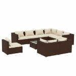 Set Divani da Giardino 10 pz con Cuscini in Polyrattan Marrone