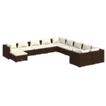 Set Mobili da Giardino 11 pz con Cuscini in Polyrattan Marrone