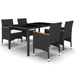 Set da Pranzo Giardino 5 pz Polyrattan e Vetro Temperato Nero