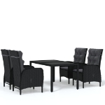 Set da Pranzo per Giardino 5 pz in Polyrattan Nero