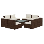 Set Divani da Giardino 9 pz con Cuscini in Polyrattan Marrone