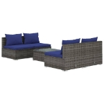 Set Divani da Giardino 5 pz con Cuscini in Polyrattan Grigio