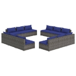 Set Divani da Giardino 12 pz con Cuscini in Polyrattan Grigio