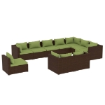 Set Divani da Giardino 10 pz con Cuscini in Polyrattan Marrone