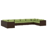 Set Divani da Giardino 10 pz con Cuscini in Polyrattan Marrone