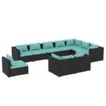 Set Divani da Giardino 10 pz con Cuscini in Polyrattan Nero