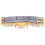 Set Divani da Giardino 7 pz con Cuscini Grigi Massello di Pino
