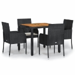 Set da Pranzo da Giardino 5 pz Nero con Cuscini in Polyrattan