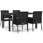 Set da Pranzo da Giardino 5 pz Nero con Cuscini in Polyrattan