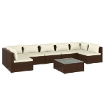 Set Divani da Giardino 8 pz con Cuscini in Polyrattan Marrone