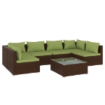 Set Divani da Giardino 7 pz con Cuscini in Polyrattan Marrone