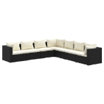 Set Salotto da Giardino 7 pz con Cuscini in Polyrattan Nero