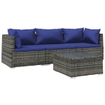 Set Divani da Giardino 4 pz con Cuscini in Polyrattan Grigio