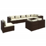 Set Divani da Giardino 9 pz con Cuscini in Polyrattan Marrone