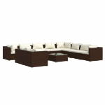 Set Divani da Giardino 11 pz con Cuscini in Polyrattan Marrone