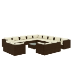 Set Divani da Giardino 14 pz con Cuscini in Polyrattan Marrone