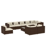 Set Divani da Giardino 10 pz con Cuscini in Polyrattan Marrone