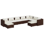 Set Divani da Giardino 9 pz con Cuscini in Polyrattan Marrone