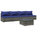 Set Divani da Giardino 5 pz con Cuscini in Polyrattan Grigio