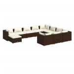 Set Mobili da Giardino 11 pz con Cuscini in Polyrattan Marrone