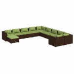 Set Divani da Giardino 11 pz con Cuscini in Polyrattan Marrone