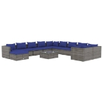 Set Divani da Giardino 12 pz con Cuscini in Polyrattan Grigio