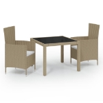 Set Mobili da Giardino 3 pz con Cuscini in Polyrattan Beige