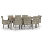 Set da Pranzo da Giardino 9 pz con Cuscini in Polyrattan Grigio