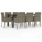 Set da Pranzo Giardino 9pz con Cuscini Nero e Grigio Polyrattan