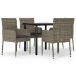 Set da Pranzo Giardino 5pz Nero e Grigio con Cuscini Polyrattan