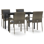 Set da Pranzo Giardino 5pz Nero e Grigio con Cuscini Polyrattan