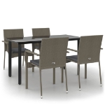 Set da Pranzo Giardino 5pz Nero e Grigio con Cuscini Polyrattan