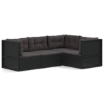 Set Divani da Giardino 4 pz con Cuscini Nero in Polyrattan