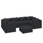 Set Salotto da Giardino 7 pz con Cuscini in Polyrattan Nero