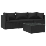 Set Divani da Giardino 4 pz con Cuscini in Polyrattan Nero