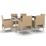 Set da Pranzo Giardino 7 pz Polyrattan e Vetro Temperato Beige