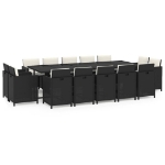 Set da Pranzo per Giardino 15 pz con Cuscini in Polyrattan Nero