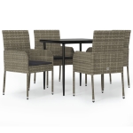 Set da Pranzo Giardino 5pz Nero e Grigio con Cuscini Polyrattan