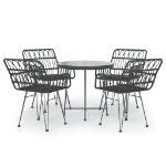 Set da Pranzo da Giardino 5 pz Nero in Polyrattan