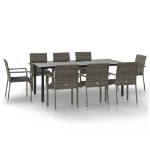 Set da Pranzo Giardino 9pz con Cuscini Nero e Grigio Polyrattan