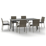 Set da Pranzo Giardino 7pz Nero e Grigio con Cuscini Polyrattan