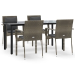 Set da Pranzo Giardino 5pz Nero e Grigio con Cuscini Polyrattan