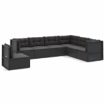 Set Salotto da Giardino con Cuscini 7pz Nero Polyrattan