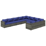 Set Divani da Giardino 10 pz con Cuscini in Polyrattan Grigio